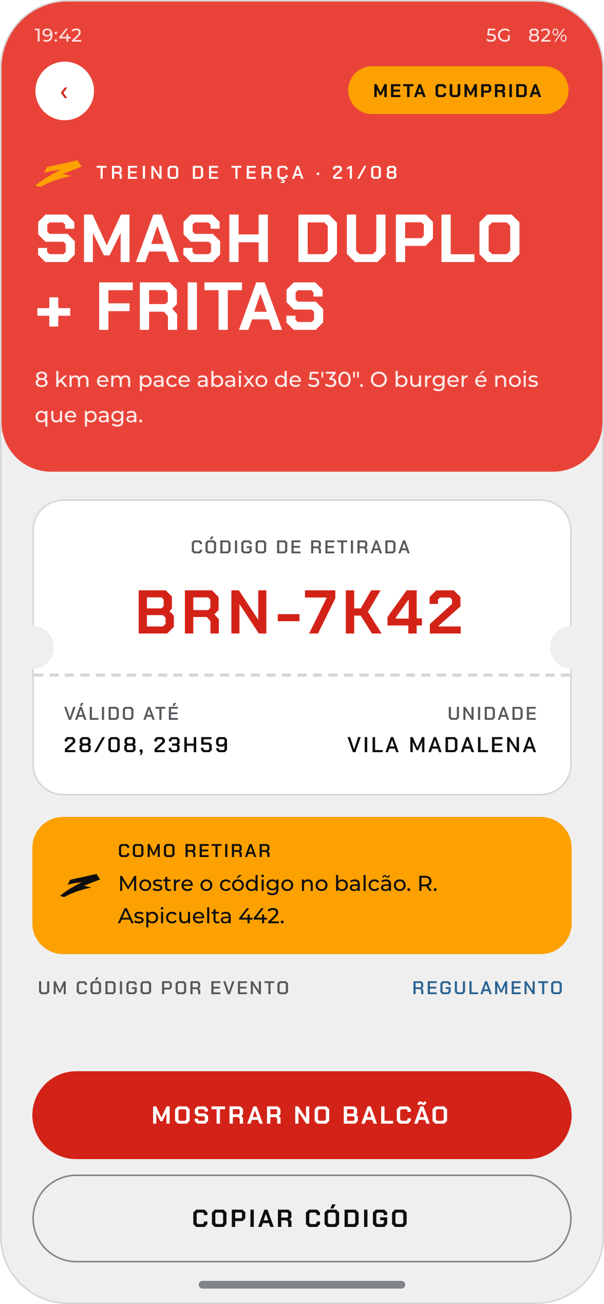 Tela de retirada do prêmio