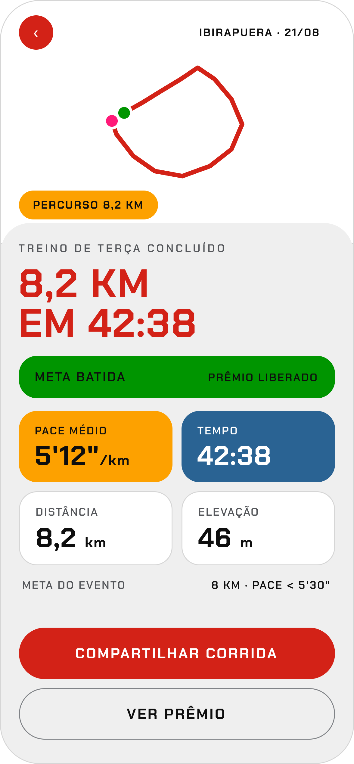 Tela de corrida concluída